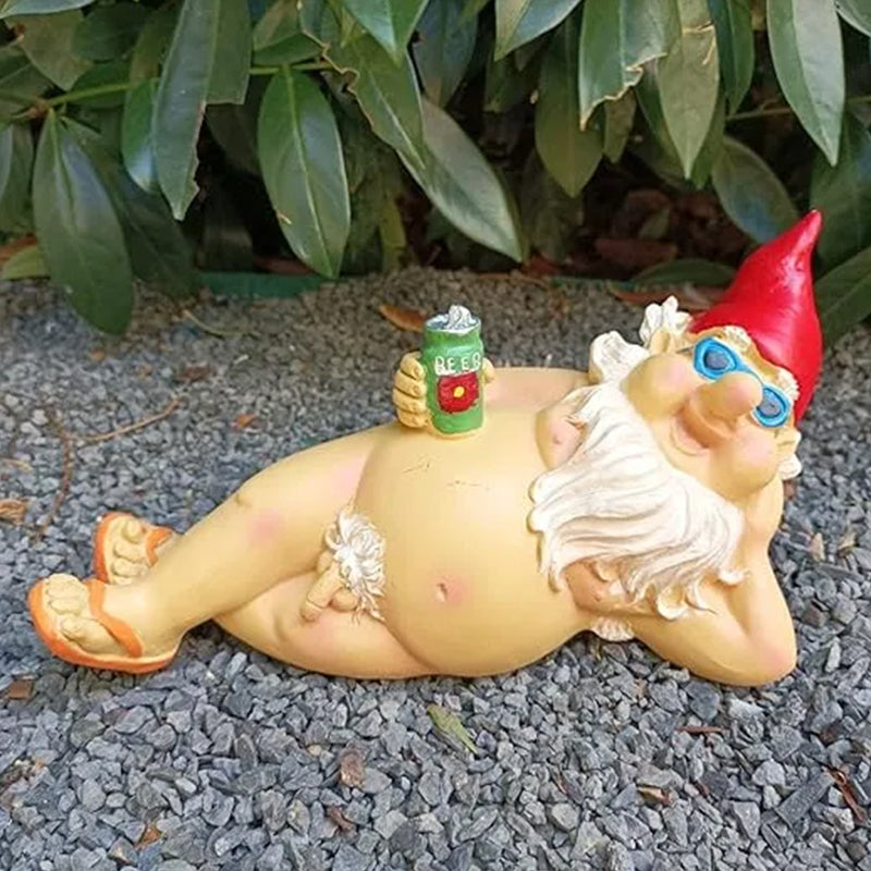 Naughty Garden Gnome Funny Statue