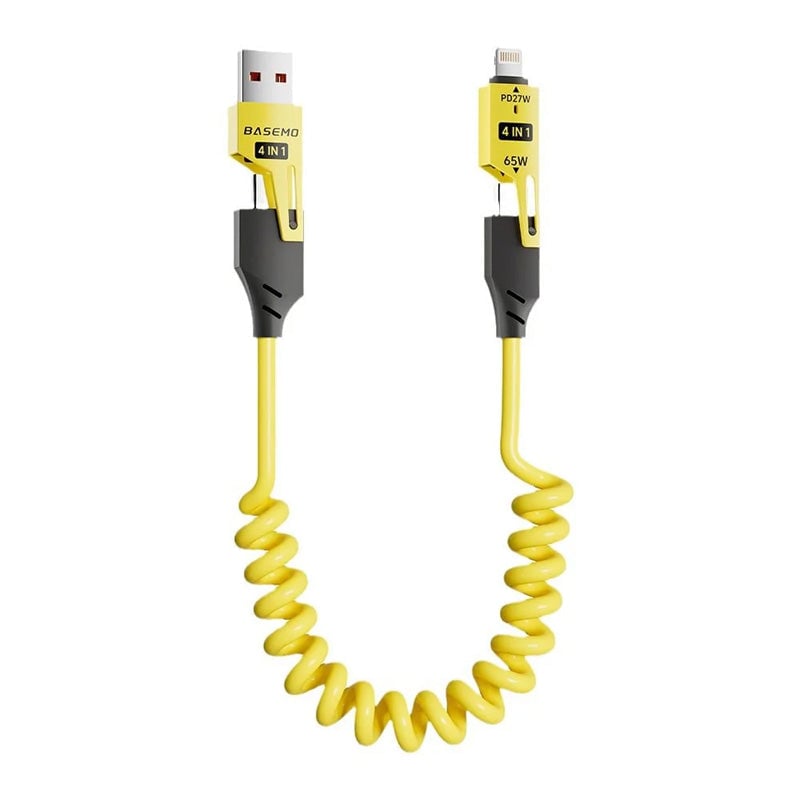 Spring retractable 4 in 1 65w fast charging data cable