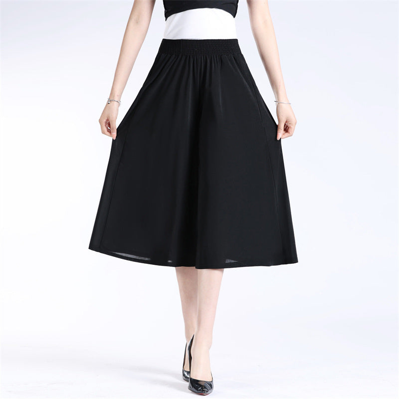 Women's High Elastic Waist Pleated Chiffon Wide Leg Culottes