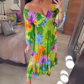 V-neck Floral Seaside Vacation Loose Dress