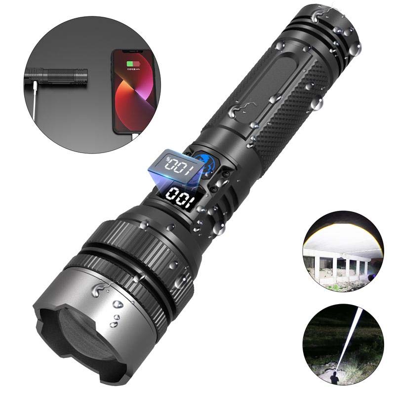 Waterproof Rechargeable Digital Display 2-in-1 Flashlight