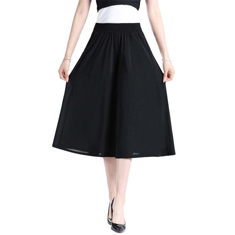 Women's High Elastic Waist Pleated Chiffon Wide Leg Culottes